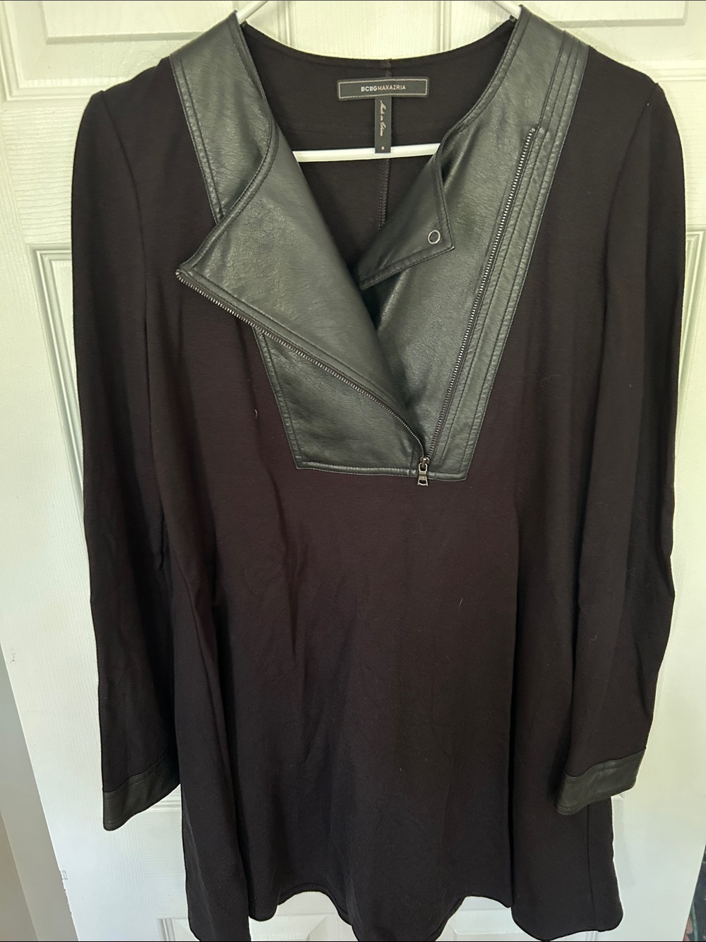 BCBGMaxAzria Black Tunic with Faux Leather Trim and Zip Detail